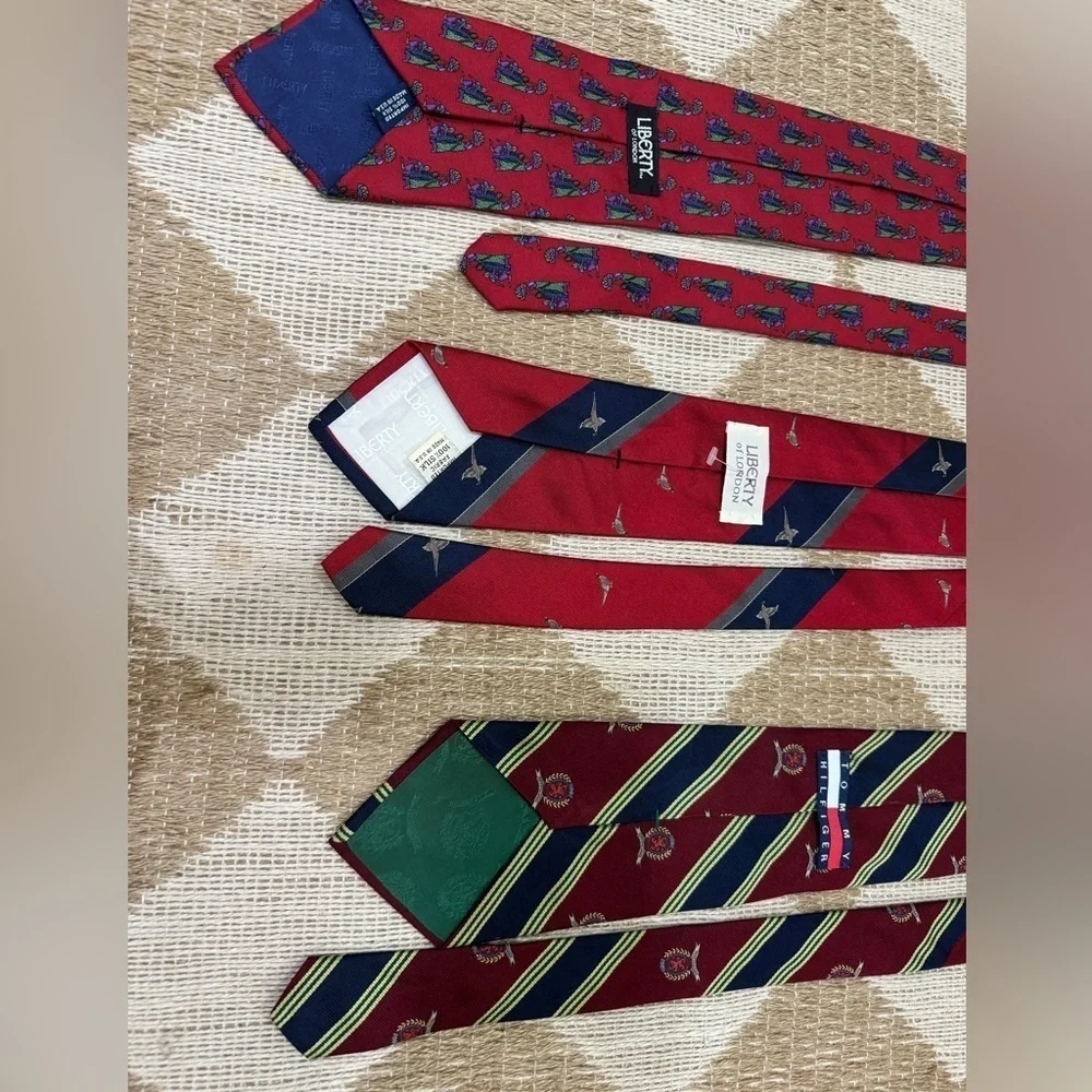 Vintage Silk Tie Bundle Liberty London Tommy Hilfiger navy burgundy birds crest
